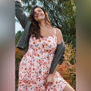 Torrid MIDI CHALLIS BUTTON-FRONT SKATER DRESS